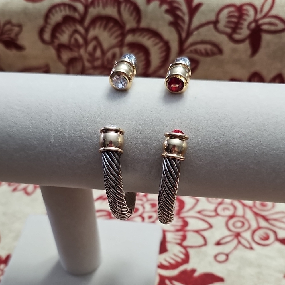 Plunder Silver and Gold Bracelet Set with Red Accents